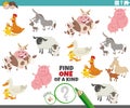 One of a kind game with cartoon farm animals and their babies Royalty Free Stock Photo