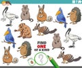 One of a kind game for children with funny cartoon animals Royalty Free Stock Photo