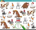 One of a kind game for children with cartoon farm animals Royalty Free Stock Photo