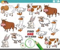 One of a kind task for children with cartoon farm animals Royalty Free Stock Photo