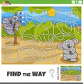 find the way maze game with cartoon koala bears animals