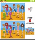 Differences educational game with comic pretty women