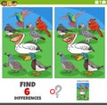 Differences game with cartoon birds animal characters Royalty Free Stock Photo