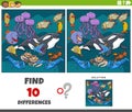 differences game with cartoon marine animals