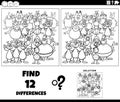 differences game with cartoon aliens group coloring page Royalty Free Stock Photo