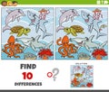 differences game with comic marine animal characters group