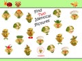 Cartoon Illustration of Finding the Same Picture. Educational Game for Preschool Children