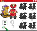 Differences shadow game with cartoon robot characters Royalty Free Stock Photo