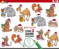 Find two same cartoon animal characters on Christmas time