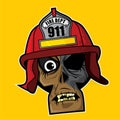 Cartoon Illustration of Firefighter in Safety Helmet