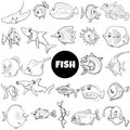 cartoon fish marine animal characters set coloring page Royalty Free Stock Photo