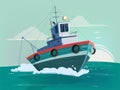 Cartoon illustration of a fishing boat