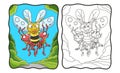 Cartoon illustration Flying bees carry 2 ants coloring book