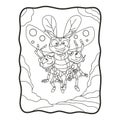 Cartoon illustration Flying bees carry 2 ants coloring book or page for kids