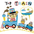 Cartoon illustration of funny animals on train