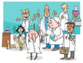 Cartoon scientists characters group