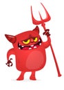 Cartoon illustration of funny devil character with horns and trident Royalty Free Stock Photo