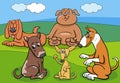 cartoon dogs and puppies characters group in the meadow Royalty Free Stock Photo