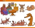 Cartoon dogs and puppies comic animal characters set Royalty Free Stock Photo