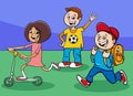 Funny cartoon elementary school children group