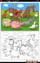 Cartoon farm animals characters coloring book page Royalty Free Stock Photo