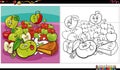 cartoon green and red apples and apple pie coloring page