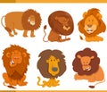 funny cartoon lions wild animals species characters set