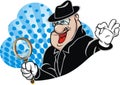 Sticker with a funny detective with a magnifying glass. There is an additional PNG format.