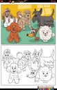 Cartoon purebred dogs characters coloring book page Royalty Free Stock Photo