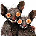 Cartoon illustration of a funny smiling monsters with big eyes. Portrait of friendly creatures on white background. Generative AI