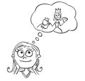 Cartoon Illustration of Girl Dreaming About Live of Princess