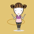 Cartoon illustration girl twirling hoop