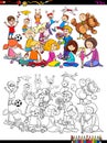 Playful children characters group coloring book Royalty Free Stock Photo