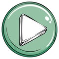 Cartoon illustration of a glossy green play button icon with a white triangle symbol Royalty Free Stock Photo