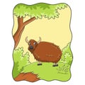 cartoon illustration a goat is walking in the middle of the meadow under a tree Royalty Free Stock Photo