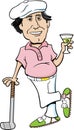 Cartoon golfer leaning on a golf club and holding a martini. Royalty Free Stock Photo