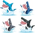 A cartoon illustration of a great white shark with big teeth, smiling and leaping out of the water Royalty Free Stock Photo