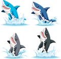 A cartoon illustration of a great white shark with big teeth, smiling and leaping out of the water Royalty Free Stock Photo