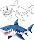 A cartoon illustration of a great white shark with big teeth smiling and swimming Royalty Free Stock Photo