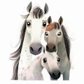 Cartoon illustration of a group of horses on a white background. Generative AI