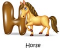 Cartoon illustration H of letter for Horse