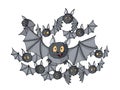 Cartoon illustration Halloween crowd of different bats vector colored doodle Royalty Free Stock Photo