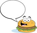 Cartoon hamburger with a caption balloon