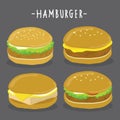 Cartoon Illustration Of Hamburger Characters. Vector Collection Set
