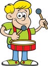 Cartoon happy boy playing a drum. Royalty Free Stock Photo