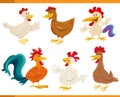 cartoon happy chickens farm animal characters set Royalty Free Stock Photo