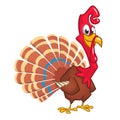 Cartoon illustration of a happy cute thanksgiving turkey character.