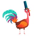 Cartoon illustration of a happy cute turkey character wearing a pilgrim hat. Royalty Free Stock Photo