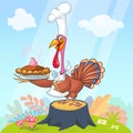 Cartoon illustration of a happy cute turkey wearing a cook hat and standing. Royalty Free Stock Photo