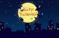 Cartoon illustration happy halloween. City on